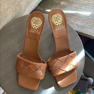 Vince Camuto Brown Woven Slide Sandals